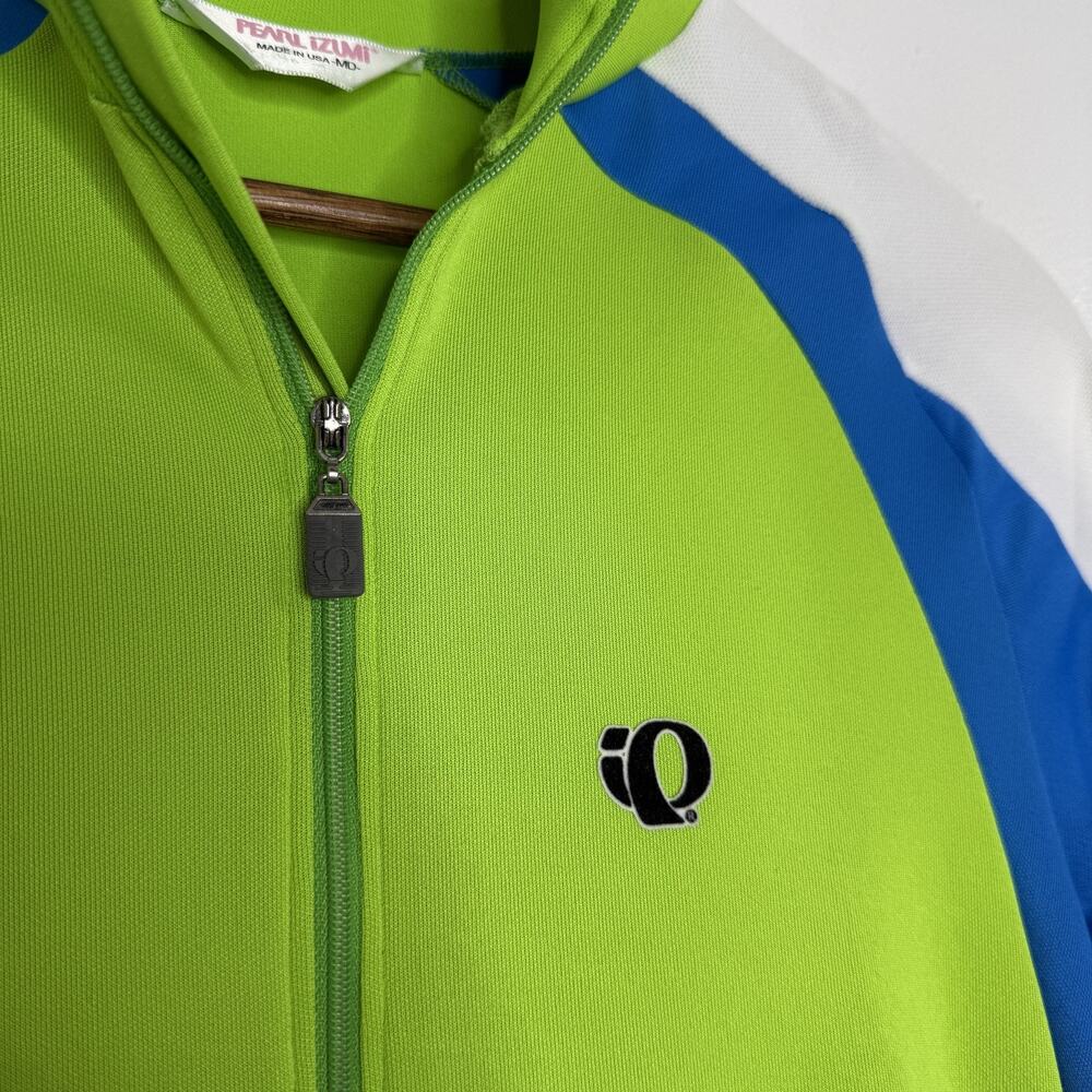 Pearl Izumi Cycling Jacket Mens Medium Green Blue White 1/2 Zip USA MicroSensor